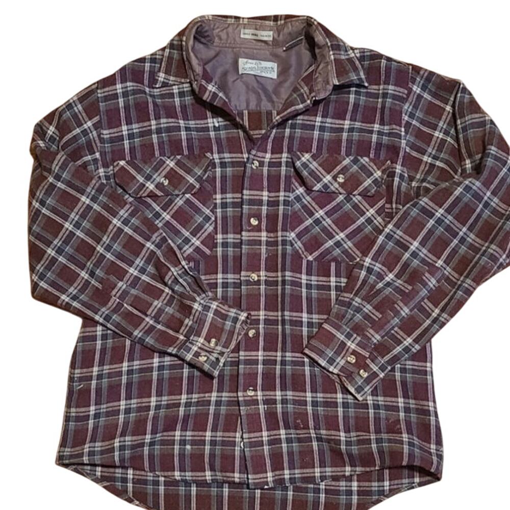 Wool Blend Fall Winter Red Green Flannel Plaid Button Work Shirt- Medium
